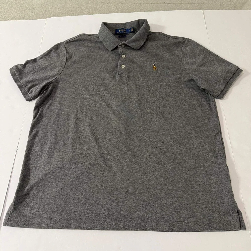 Polo Ralph Lauren Mens Classic Fit Grey Cotton Short Sleeve Polo Shirt Large